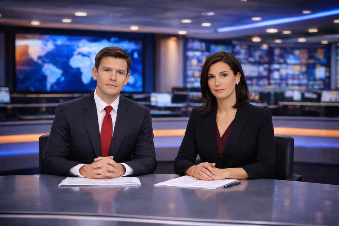 Serious News Anchor Team