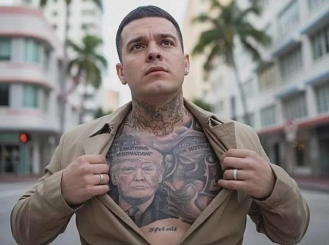 A Cuban-born podcaster in Miami named “El Oski” with Donald Trump tattoo…
