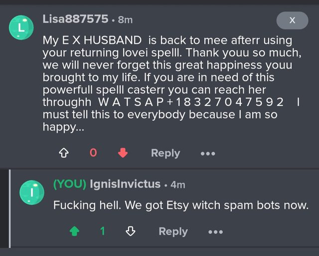Spell casting services spam bots are a new one on me