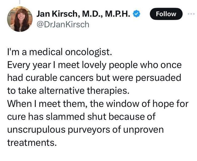 If you insist on alternative medicine, at least use modern medicine too!…