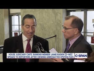 Jamie Raskin speaks to media on after his own reviews of unredacted Epstein Files held…