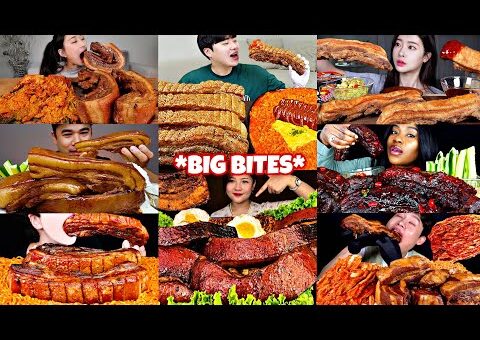 The Most SATISFYING Pork Belly ASMR MUKBANG 😱🥓 BIG BITES COMPILATION