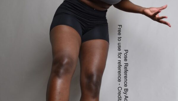 A pose a day: Black female fit model is confused low angle pose reference