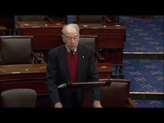 The oldest sitting US senator Chuck Grassley, age 92, speaking on the Crime Victims Fund