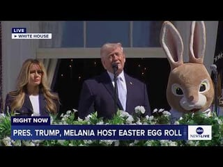 Trump talks about Iran war to kids while standing next to the Easter Bunny at White House event