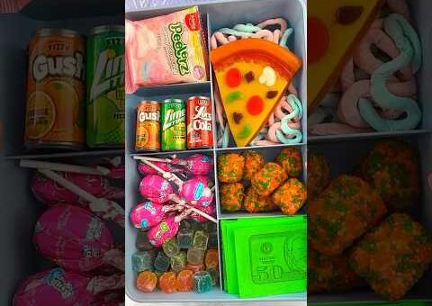 Making School Lunch with 🍕 CANDY Food *BENTO Box* Satisfying Video ASMR! 🍭🍓🍊🍇 #shorts #asmr