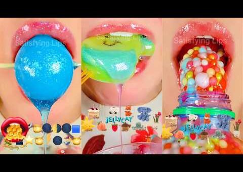 ASMR Satisfying Eating Emoji Food Challenge Wax Candy Frozen Honey Fondant Compilation