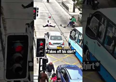 Man Blocking Road Gets Instant Karma