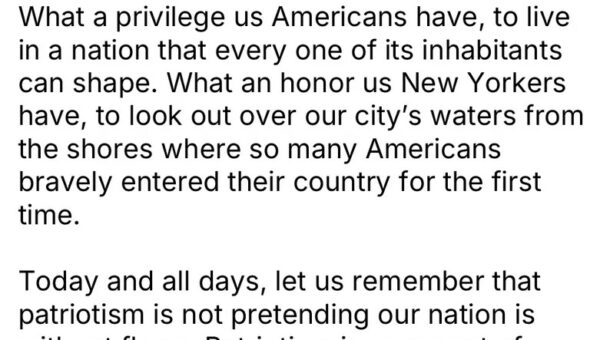 Mayor Zohran Kwame Mamdani MESSAGE TO US ALL THIS 4TH OF JULY