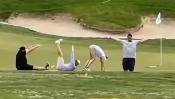 The Irish marking Trump’s visit to the golf course in Doonbeg, County Clare, in their…