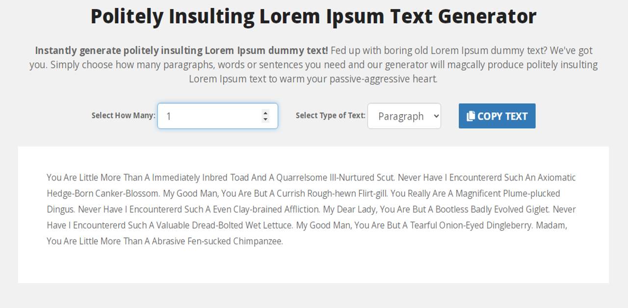 Insulting Funny Lorem Ipsum Text Generator