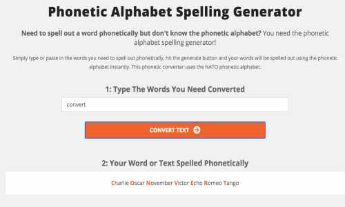 phonetic alphabet spelling generator